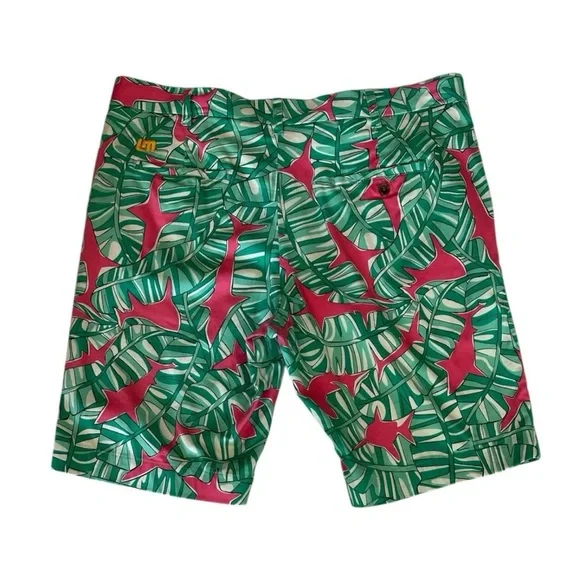 Loudmouth Men's Golf Shorts Pink Shark Size 38 Flat Front - Picture 2 of 4